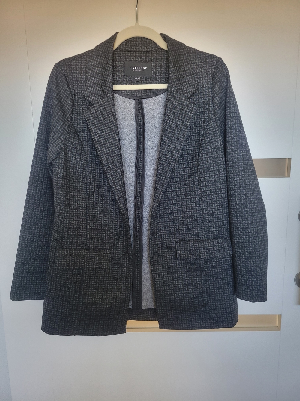 Liverpool Los Angeles Knit Boyfriend Blazer Small Houndstooth Plaid Grey